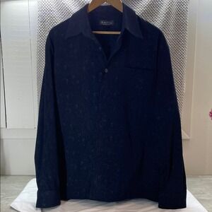 Emilio Signature Button Down Mens Med Navy Blue Excellent Paisley Slinky Shirt